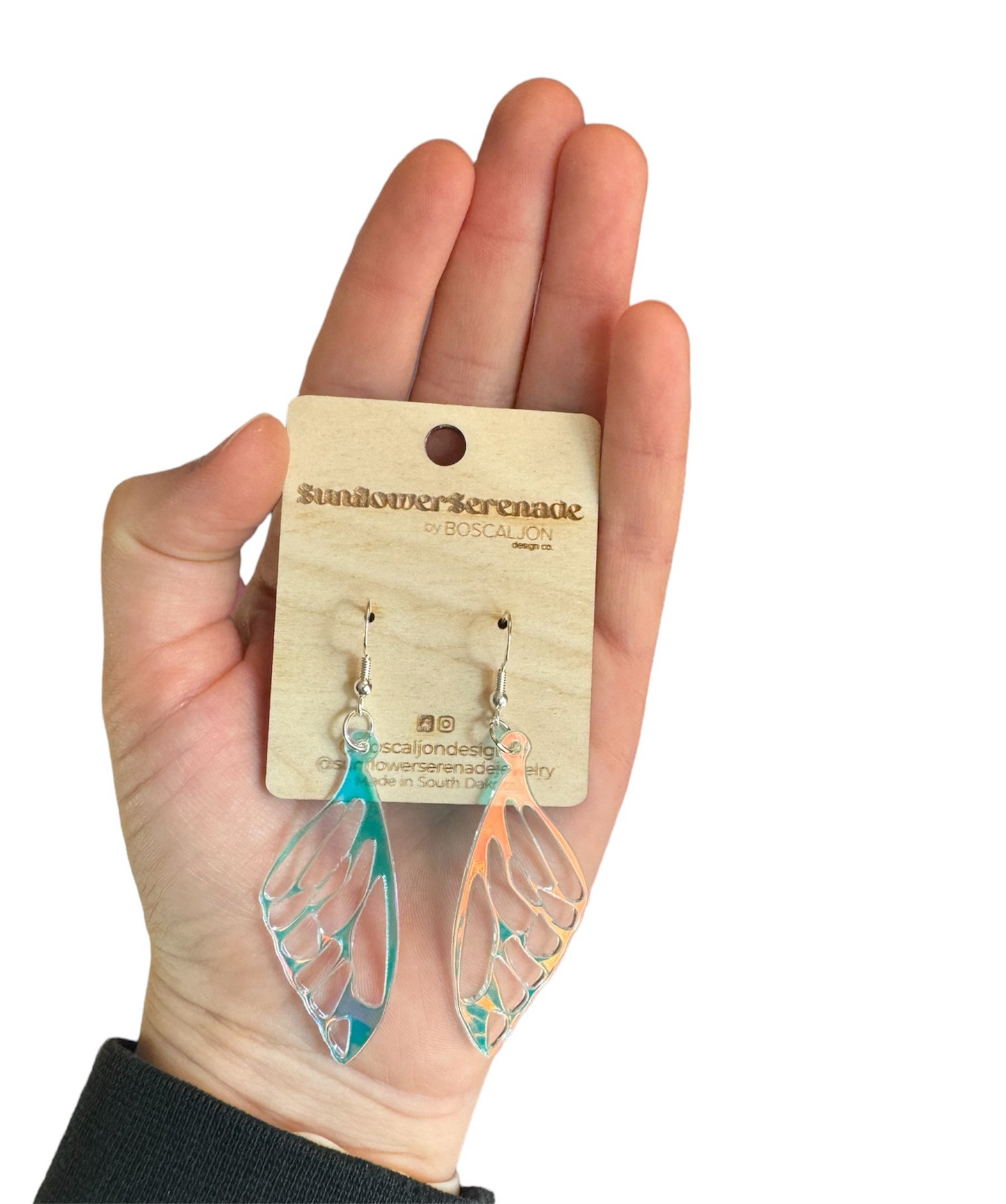 Iridescent Butterfly Wings - Acrylic Dangle Earrings