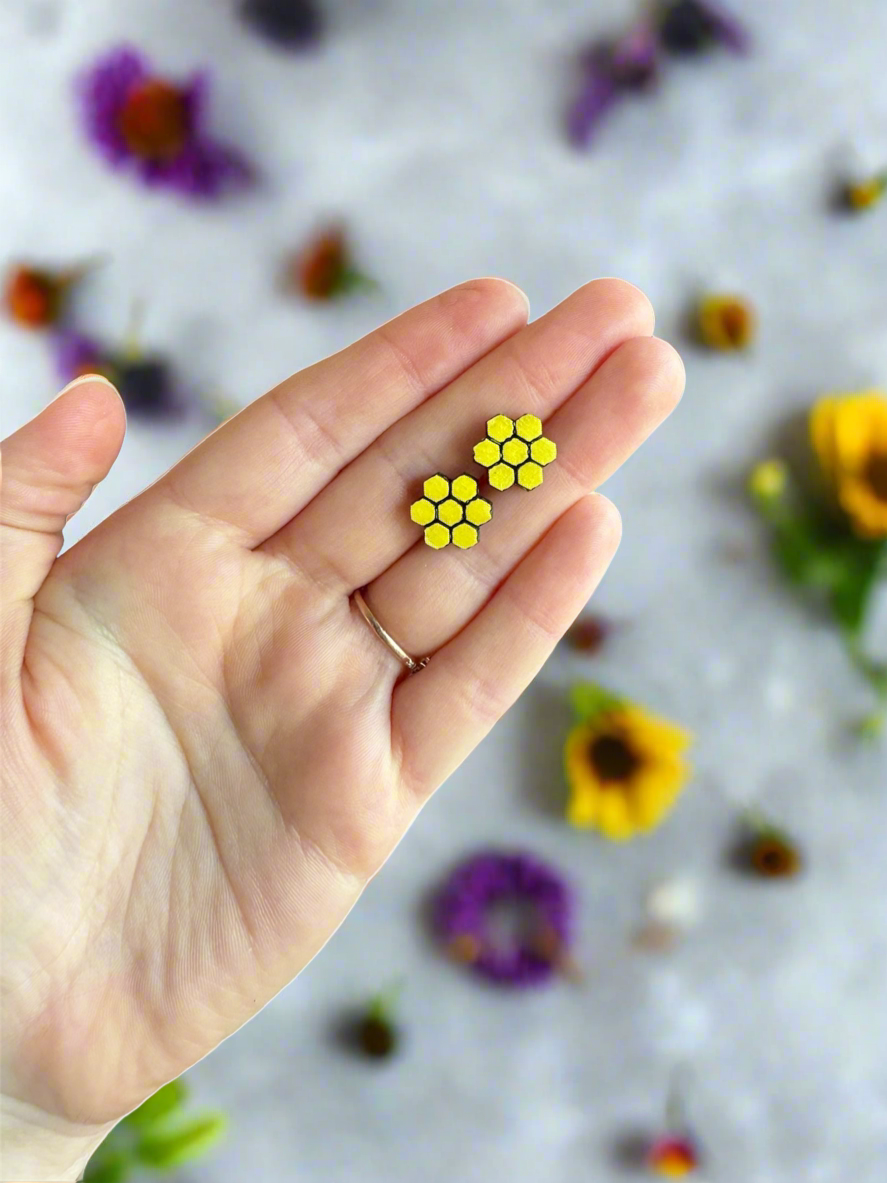 Bees & Honey - Wooden Earring Studs