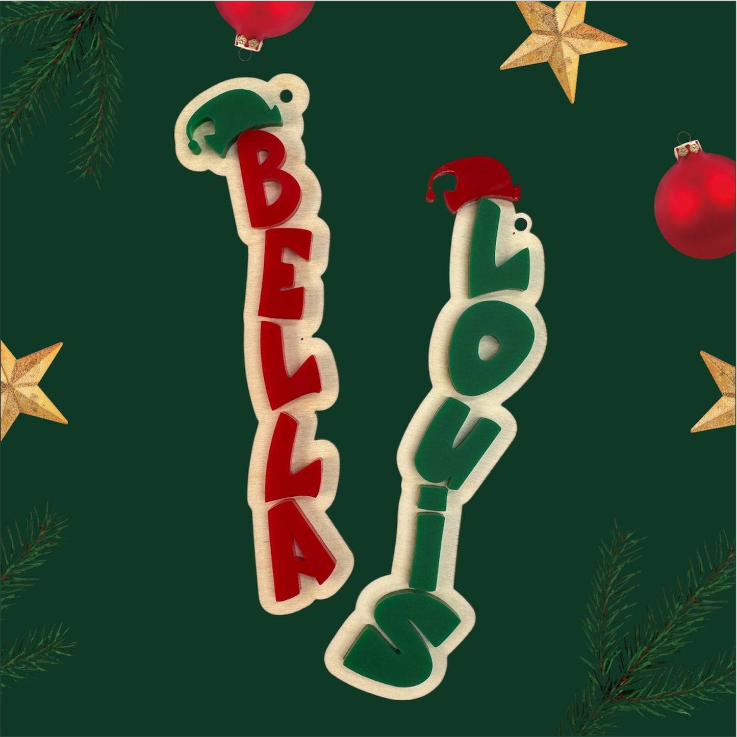 Custom Name Ornament with Elf Hat