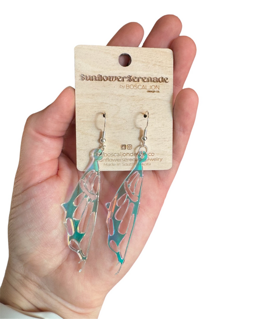 Iridescent Butterfly Wings - Acrylic Dangle Earrings