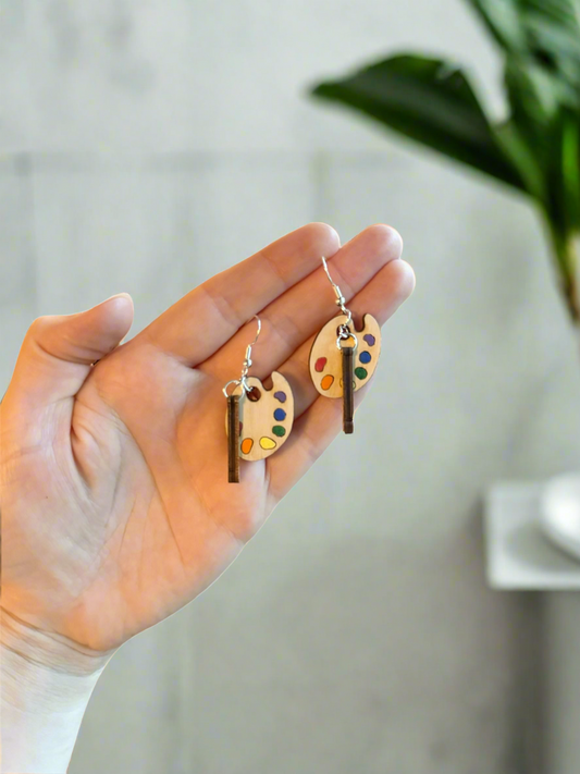 Painters Palette - Wood Dangle Earrings