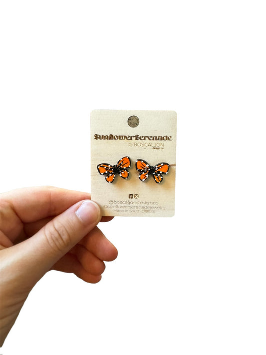 Monarch Butterfly - Wooden Earring Studs